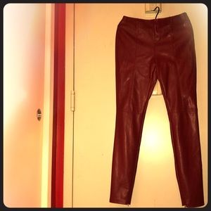 ZARA Red Faux Leather Pants with zips ON ankles!!